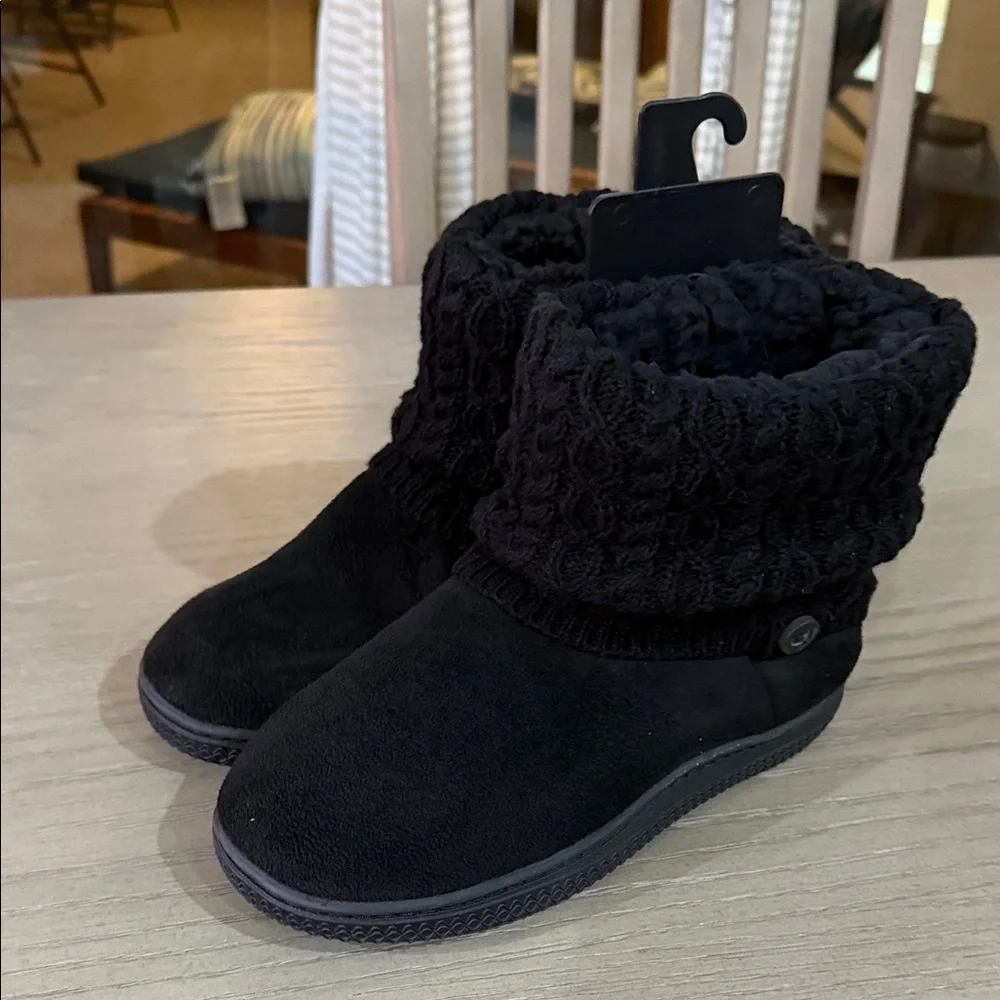 Muk Luks Black Knit Cuff Slip-On Slipper Boots - Picture 2 of 4